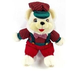 Soft Teddy Bear Plush Stuffed Animal White With Red Green Outfit and Hat 16 Inch